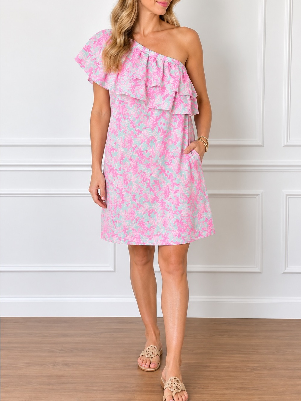 🌸✨ Vineyard Vines Bougainvillea Crystal Blue One-Shoulder Dress ✨🌸